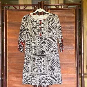 White and black long sleeve dress